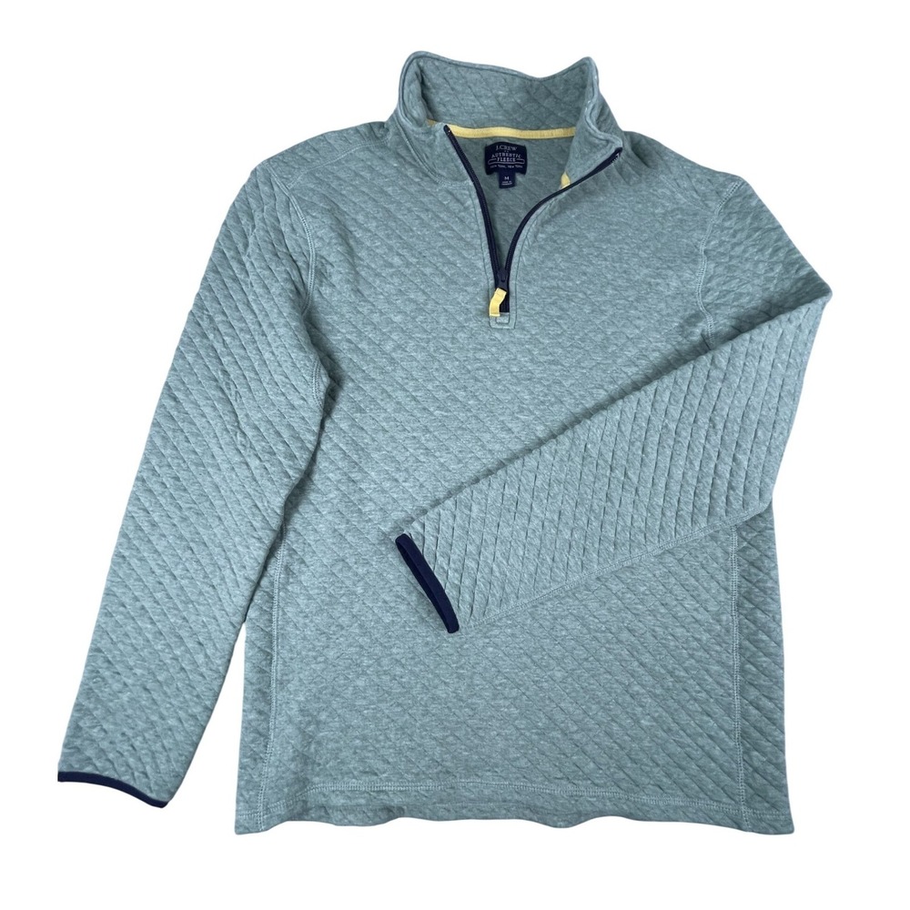 J.Crew Pullover Mens M Green Authentic‎ Fleece Quilted Quarter Zip BS847 Heather